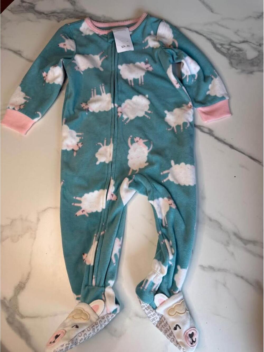 Carter's Baby Sleeper 12m Teal Sheep Fleece Pajamas